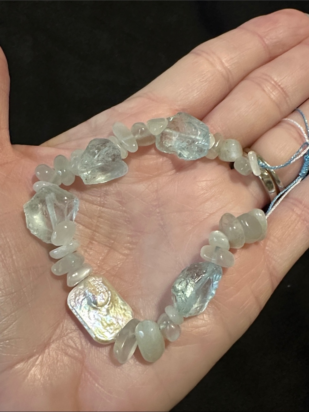 Natural stone and glass chip adjustable Boho style bracelet